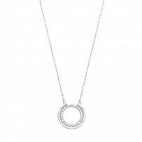 Silver CZ Circle Pendant Necklace