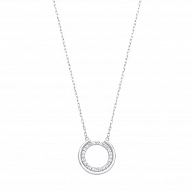 Silver CZ Circle Pendant Necklace