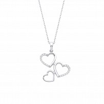 Silver CZ Triple Heart Pendant Necklace