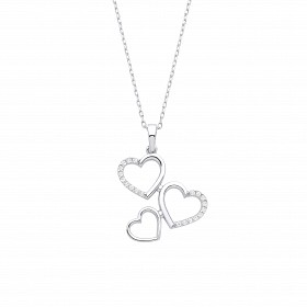 Silver CZ Triple Heart Pendant Necklace
