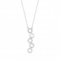 Silver CZ Hexagon Pendant Necklace