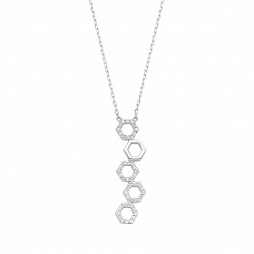 Silver CZ Hexagon Pendant Necklace