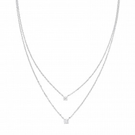 Silver Double Chain CZ Necklace