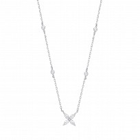 Silver CZ Flower Pendant Necklace