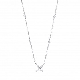 Silver CZ Flower Pendant Necklace