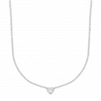 Silver CZ Tennis Choker Necklace With Heart Pendant (+ Ext)