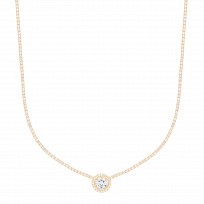 Gold Plated CZ Tennis Choker Necklace With Pendant (+ Ext)