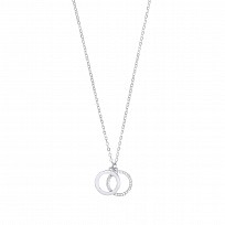 Silver CZ & Polished Double Circle Pendant Necklace