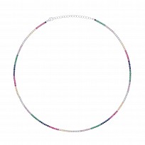 Silver Rubover Multicolour CZ Ladies Tennis Necklace