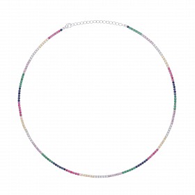 Silver Rubover Multicolour CZ Ladies Tennis Necklace