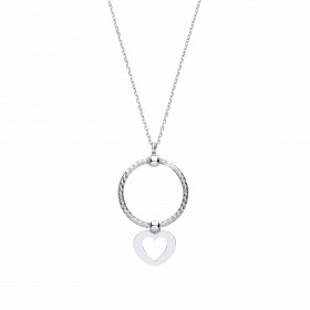 Silver Circle & Cutout Heart Pendant Necklace