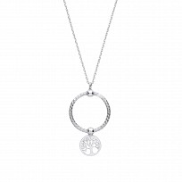 Silver Circle & Tree Of Life Pendant Necklace