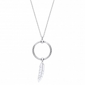 Silver Circle & Leaf  Pendant Necklace