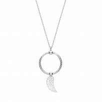Silver Circle & Angel Wing Pendant Necklace