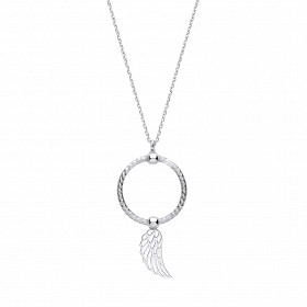 Silver Circle & Angel Wing Pendant Necklace