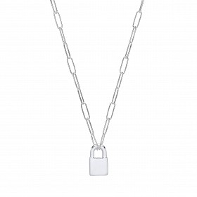 Silver Paper Link Chain With Padlock Pendant