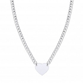 Silver Cuban Curb Chain With Heart Tag Pendant