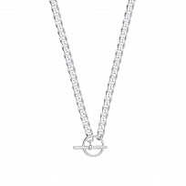 Silver Flat Mariner Link T-Bar Necklace (18