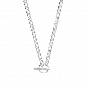 Silver Flat Mariner Link T-Bar Necklace (18