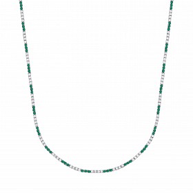 Silver CZ & Emerald Claw Set Tennis Necklace