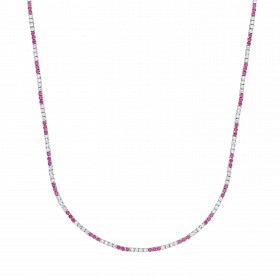 Silver CZ & Ruby Claw Set Tennis Necklace