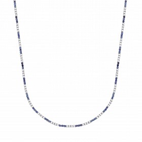 Silver CZ & Sapphire Claw Set Tennis Necklace