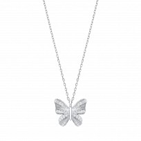 Silver CZ Butterfly Pendant Necklace