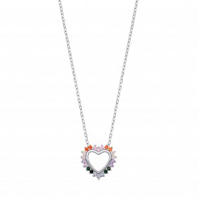 Silver CZ Multicolour Heart Pendant Necklace