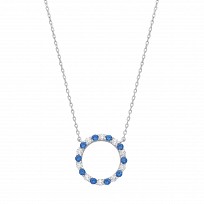 Silver CZ & Sapphire Circle Pendant Necklace