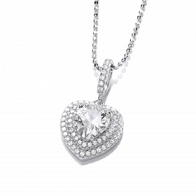 Silver CZ Heart Pendant & Chain