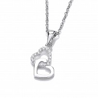 Silver Cubic Zirconia Entwined Double Heart & Chain