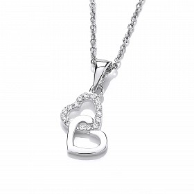 Silver Cubic Zirconia Entwined Double Heart & Chain