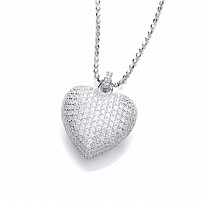 Silver Cubic Zirconia Pave Set Heart Pendant & Chain