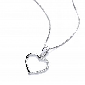 Silver CZ Heart Pendant With Chain