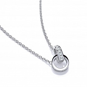 Silver Cubic Zirconia Entwined Hoop Pendant & Chain