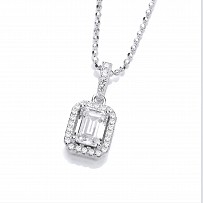 Silver Cubic Zirconia Emerald Cut Pendant & Chain