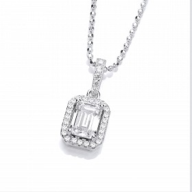 Silver Cubic Zirconia Emerald Cut Pendant & Chain