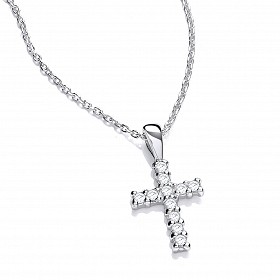 Silver Cubic Zirconia Cross Pendant & Chain