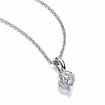 Silver Cubic Zirconia Round 1ct Stone Pendant With Chain