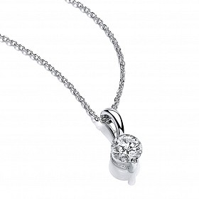 Silver Cubic Zirconia Round 1ct Stone Pendant With Chain