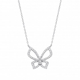 Silver CZ Butterfly Pendant Necklace