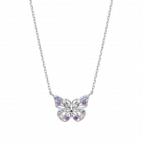 Silver CZ Multi-Color Butterfly Pendant Necklace