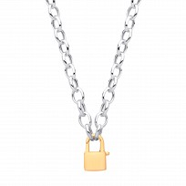 Silver Belcher Chain With Gold Plated Padlock