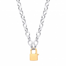 Silver Belcher Chain With Gold Plated Padlock