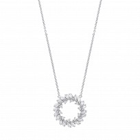 Silver CZ Baguette Circle Pendant Necklace