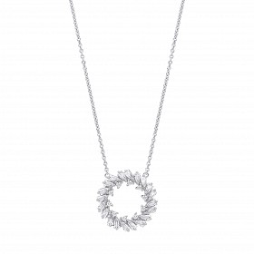 Silver CZ Baguette Circle Pendant Necklace