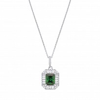 Silver CZ & Emerald Pendant Necklace