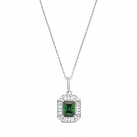 Silver CZ & Emerald Pendant Necklace