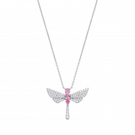 Silver CZ & Pink CZ Dragonfly Pendant Necklace