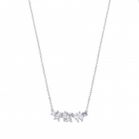 Silver CZ & Aqua Fancy Pendant Necklace